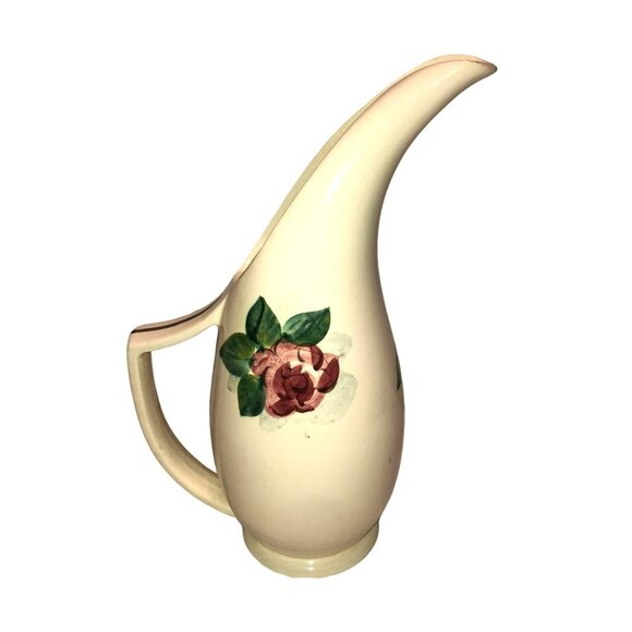 Vtg Red Wing Lexington Concord Pottery Floral Water Pitcher 1940s Jug Ewer 13" - Picture 3 of 5